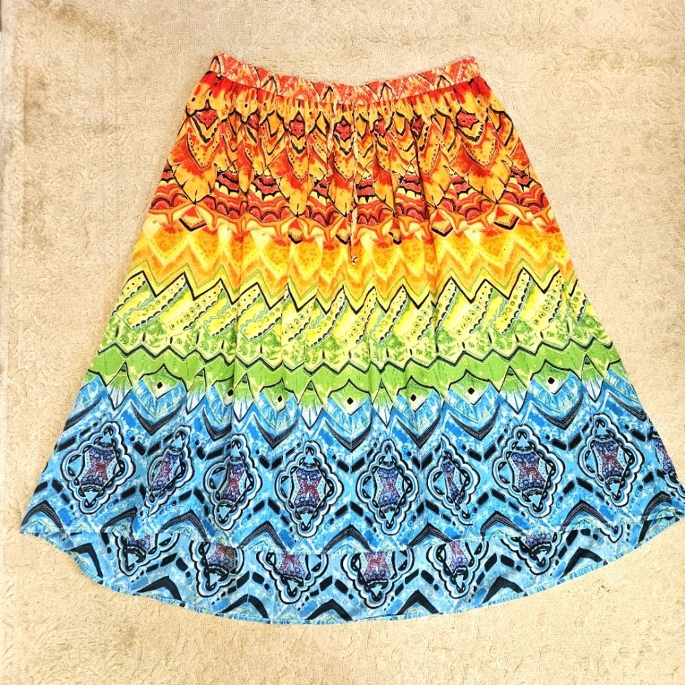 Liz & Me Skirt Women Sz 22/24W Rainbow Colorful Boho Hippie Peasant Maxi